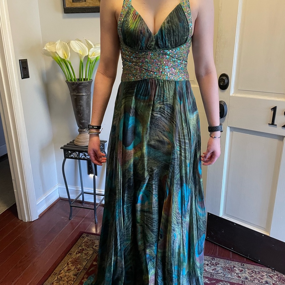 Jovani peacock dress
